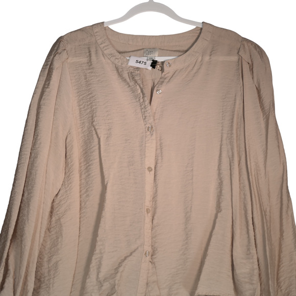 A New Day Blouse Womens XXL Oatmeal Puff Sleeve Textured Boho Peasant Top - Picture 2 of 6